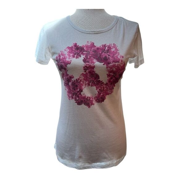 Fifth Sun Burnout White Pink Floral Peace Sign  Short Sleeve T Shirt Size XS - Picture 1 of 8